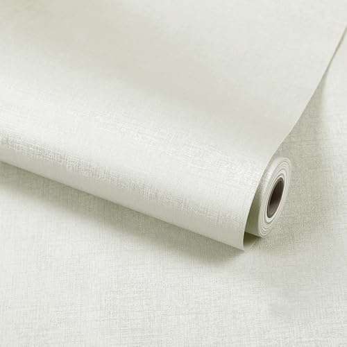 Grasscloth Textured Wallpaper, 40 x 500 cm White Fabric Self Adhesive Wallpaper Faux Linen Vinyl Fabric Wall paper Self Adhesive Furniture Covering for Living Room,Bathroom,Cabinets, Kitchen