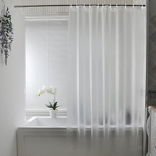 LUKDUNG Cortina de ducha semitransparente, 180 x 200 cm, impermeable Eva | Cortina de baño de plástico semitransparente antimoho para baño bañera ducha con 3 imanes y 12 anillos de cortina de ducha