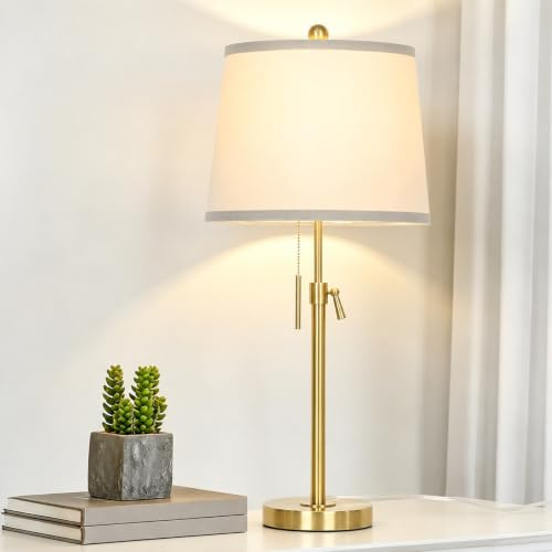 JUNNAI Bedside Lamp, 58-78CM Height Adjustable Tall Table Lamps- Gold | with Fabric Lampshade, E27 Socket, 3 Color Temperature, Ideal for Nightstand/Bedroom/Living Room/Study Room(9W Bulb Included)