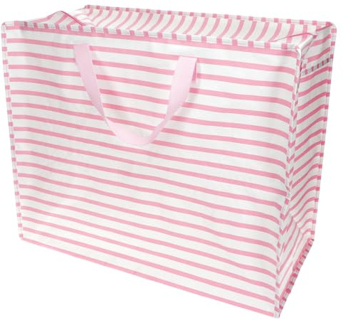 XXL Riesentasche pink gestreift Aufbewahrungstasche mit Reißverschluss Streifen ca. 58×28×48 cm
