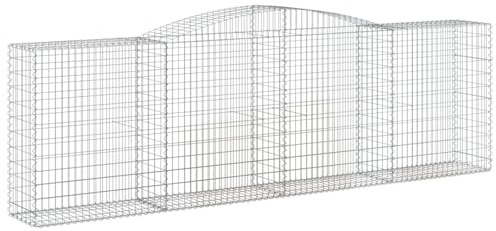 Gecheer Gabione mit Hochbogen 400x50x120/140 cm Verzinktes Eisen, Steingabionen Steinkorb Gabionen Wand Gabionenkörbe für Zaun Hangbefestigung Vorgarten153536