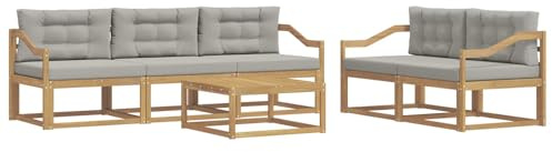 vidaXL Outdoor-Sofagarnitur mit Kissen 6 pcs Weiß und Hellgrau, Hochmodernes Gartenmöbel Set, Sofakollektion für draußen, Lounge für Garten, Poolbereich Sitzgruppe