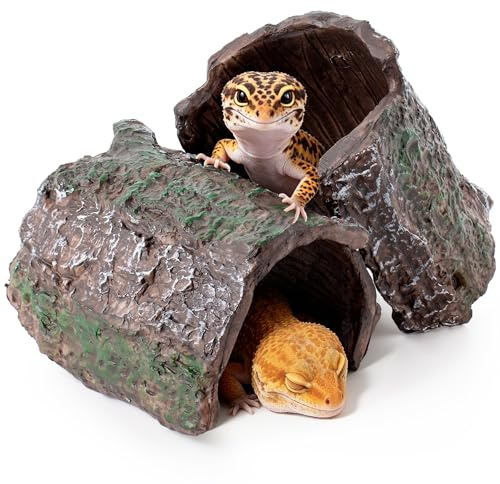 2 Pack Reptile Hides Leopard Gecko Hideout, Resin Caves Tank Accessories Decor for and Small Reptiles, 3.34 x 2.95 x 1.96 Inch