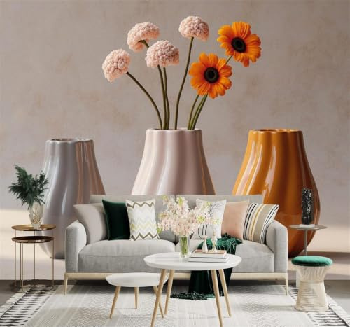 3D Wallpaper Relief Pale Pink Flowers Butterflies Abstract Light Blue