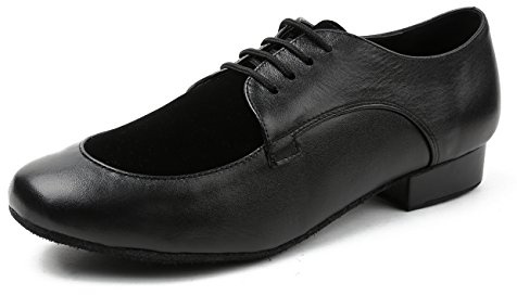 MINITOO Mens Dance Shoes Block Standard Heel Synthetic Leather Ballroom Dancing Shoes JF250502 Black UK 11