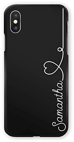 Personalised Initials Phone Case For Apple Iphone 11 (2019) Phone, Custom Text, White Side Name Heart Line on Black Silicone Phone Cover, Soft Case