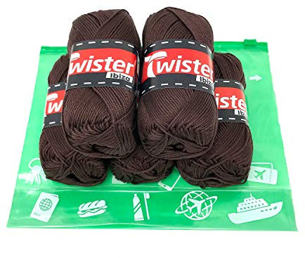Fil à tricoter à la main - Fil de coton - Pour le bricolage - 5 x 50 g - Fb.88 - Café - Avec sac à fermeture éclair