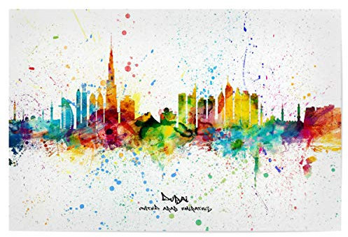 artboxONE Poster 30x20 cm Städte Dubai Skyline Splash hochwertiger Design Kunstdruck - Bild Dubai bunt City