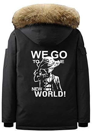 WANHONGYUE Anime One Piece Luffy Mens Outdoor Parka Padded Jacket Cosplay Costume Winter Hooded Sweatshirt Coat Cardigan Black 1 M