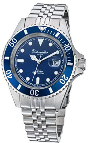 Eichmüller Taucheruhr 3464-04 Edelstahl-blau 20 ATM Edelstahlband 43 mm