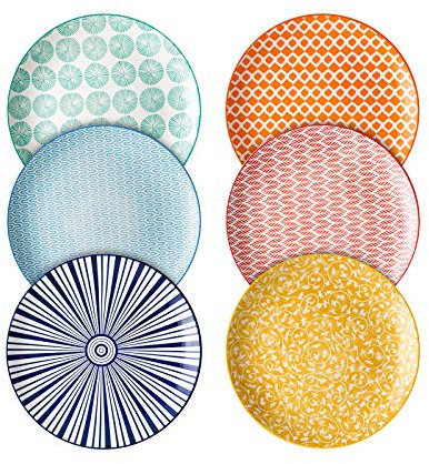 Selamica Porzellan Teller Set, 25,4 cm, große Servierplatte für Salat, Pfannkuchen, Steak, 6 Stück