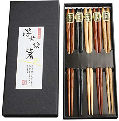 Palillos Chinos 5 Pares De Palillos Naturales Reutilizables Lavables para Lavavajillas Palillos De Madera Set De Vajillas Japoneses con Lujosa Caja Hecha A Mano Negra