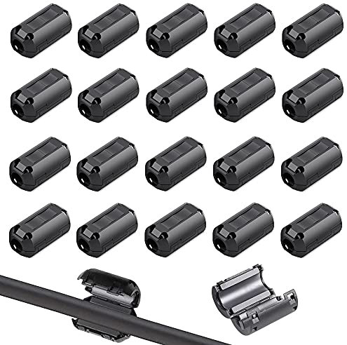 QitinDasen 20Pcs Schwarz Ferrit Ringkern Kabel-Clip, Ferrite Ring Core, RFI EMI Rauschunterdrückung, EMI Entstörfilter Ferritfilter, Klappferrit Ferritkern Kabelklemme (3.5mm Durchmesser)