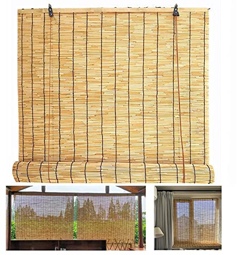 Suwooy Rideaux De Roseau-Stores Enroulables-Store À Rouleau en Bambou Naturel,Stores Romains,Paille Rideau,Pare-Soleil,Respirants,pour Décoration Interieur/Exterieur,W×H-135x260cm/53x102in
