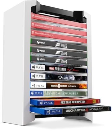 TNP Videospiel-Aufbewahrungsturm (12 CDs, Blu-ray-Hülle), Universal-DVD-Halterung, Regal, Ständer, vertikaler Organizer für Nintendo Switch, PS5, Playstation 4, Xbox Filme