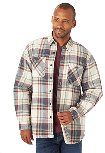 Wrangler Authentics Men's Long Sleeve Sherpa Lined Flannel Jacket Shirt, Light Beige Heather, XL UK