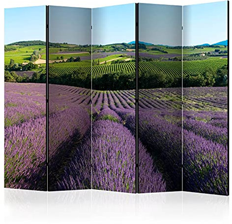 murando - Paravent Raumteiler Lavendel, 225x172 cm, 5-teilig, Wohnzimmer