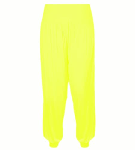 Girls Harem Pants Ali Baba Trousers Loose Casual Baggy Pant Sports Dance Elastic Yoga Leggings Childrens Florescent Flared Fancy Dress Kids Comfy Relaxed High Waist Trouser Neon Yellow 5-6 Years