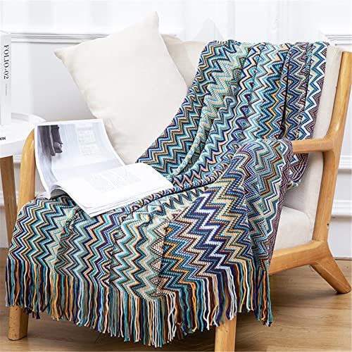 Hayisugal Boho Decke Wohndecken Couchdecke Sofadecke Blanket Böhmen Kuscheldecke überwurf Decke Wendedecke für Bett Sofa Schlafzimmer Büro, Blau, 130 x 200cm