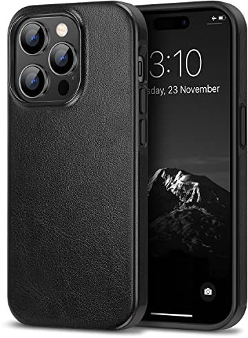 TENDLIN Kompatibel mit iPhone 14 Pro Hülle, Leder und TPU Silikon Hybrid Handyhülle (Schwarz)