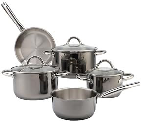 ECHTWERK Lot de 8 casseroles à induction en acier inoxydable de haute qualité avec couvercle en verre, 3 casseroles, Casserole et poêle à frire Tous feux Noir Edition