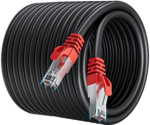 Lan Kabel 50 Meter Netzwerkkabel Cat 7 Ethernet Kabel 50m Geschirmt High Speed, Internet Patchkabel 50m Outdoor Indoor 10Gbit/s RJ45 SFTP Gigabit Wlan Kabel Schwarz für Modem Switch