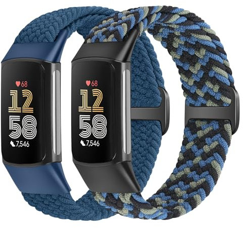Yunshare Elastische Geflochtene Armband Nur Kompatibel mit Fitbit Charge 6/Fitbit Charge 5, Verstellbare Solo Loop Dehnbares Nylon Gewebe Ersatzarmbänder für Fitbit Charge 6/Charge 5 Damen Herren