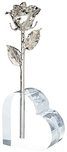 Forever Rose Combo de jarrón acrílico en forma de corazón | Regalo eterno único con rosas reales | Rosa eterna bañada en plata | Elegante flor para siempre, cumpleaños romántico y regalos para mujeres
