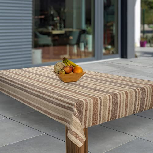 laro Wachstuch-Tischdecke Abwaschbar Wachstischdecke PVC Plastik-Tischdecken Eckig Meterware Abwischbar, Muster:Streifen Beige Braun, Größe:130x260