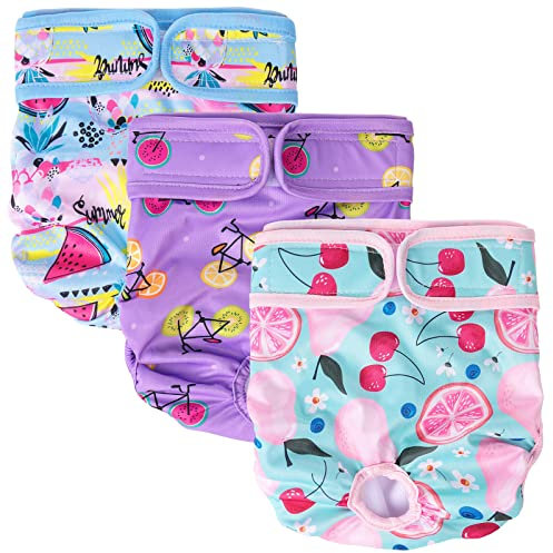 Lyneun 3 Stück Windeln für Hündinnen, Hundewindeln für Hündinnen Waschbar, Wiederverwendbare Hündin Läufigkeitshose, Verstellbare Hoch Absorbierend Hunde Periodenhöschen für hündinnen (S)