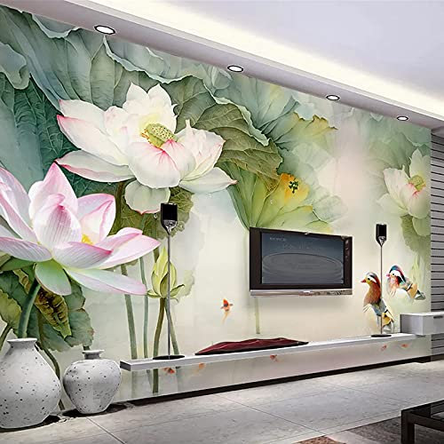 MISHIJI 3D fleur canard lotus peinture à l’huile salon salle à manger design intérieur confortable décoration papier peint murale-（157x118 inch）