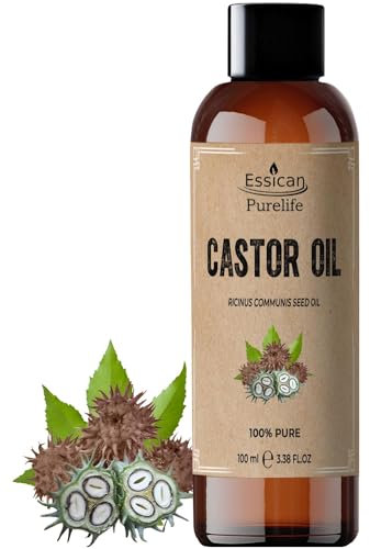 Essican Purelife Pure Castor Oil for Eyelashes 100ml, Fresh & Cold Pressed Castor Oil for Hair Growth, Skin Hydration, Eyebrow Oils Enhancement - Ideal for Body, Beard & Nails, Cruelty-Free