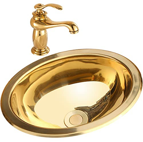 Goldene ovale Spüle, Küchenspüle, Edelstahlspüle, Unterbau-Küchenspülen, Aufsatzmontage und bündige Montage, Badewanne, Einzelbecken (Farbe: B, Größe: 33,5 x 27 x 12 cm)