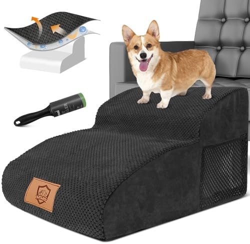 Hundetreppe für Kleine Hunde, HEVOL Hundetreppe, 2 Stufen Erweiterte Hunderampe, Abnehmbar Haustiertreppe mit Waschbarer Bezug, Rutschfestem Katzentreppe für Bett Sofa