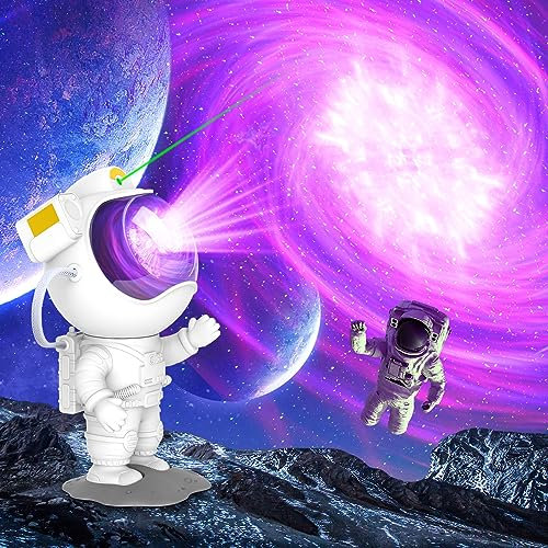 Cadrim Astronaut Projector Galaxy Vortex Star Projector Starry Night Light 24 Effects 3 Modes Bluetooth Speaker Rotatable Removable Remote Control Manual Timer Memory Ceiling Projection Lamp Children