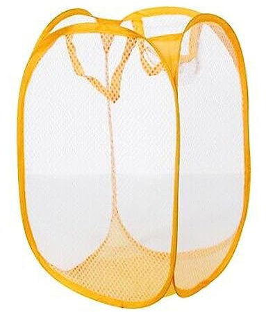 NTEK Foldable Pop-Up Mesh Washing Laundry Basket Bag Bin Hamper Toy Tidy Storage Fabric Organiser | Dirty Clothes Baskets with Handles& Side Pocket | Laundry Baskets Net Bag Clothes Bags (YELLOW)