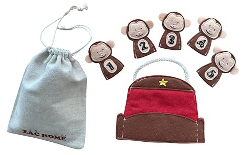 5 Little Monkey Jump in The Bed Nursery Rhyme Storytell Educational Finger Puppet