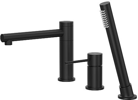 KOLMAN Badewannenarmatur Wasserhahn 3-Loch Schwarz LUGO Badarmatur Wannenbatterie