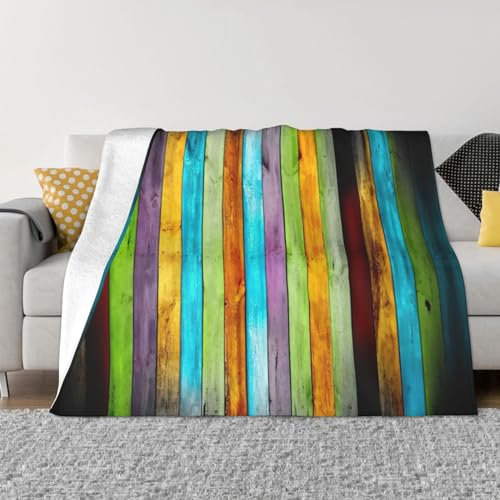 OdDdot Bunte Holzbretter-Druck, superweiche, gemütliche Flanelldecke, für Couch, Bett, Sofa, luxuriös, warm und gemütlich, für alle Jahreszeiten