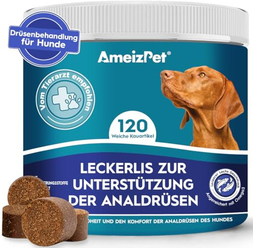 AmeizPet Hunde Weiche Leckerlis Analdrüsen Salbe für Hund, Analdrüsen Salbe Hund Verdauungssnacks, 120 Hunde Leckerlis