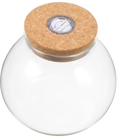 Ökologische Flasche aus Borosilikatglas mit Holzdeckel, Weiß | Licht im Glas, LED Beleuchtung, Selbstgemacht Mikrolandschaft für Raumdeko
