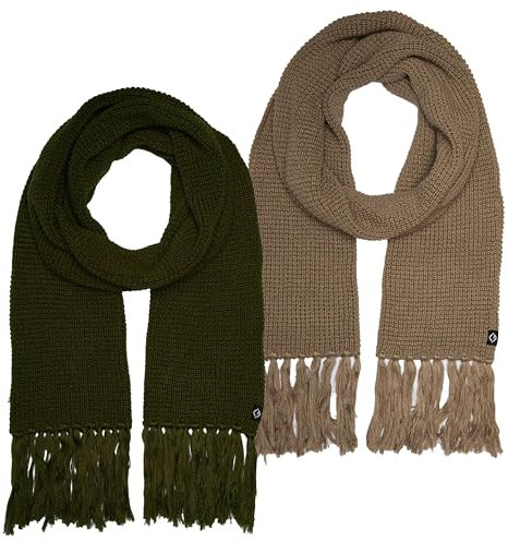 Funky Junque Schal für Herren und Damen, Waffelstrick, Winterschals, Halswärmer, dick, lang, weich, gestrickt, grob, Herrenmode, 2er-Pack, Olivgrün und Beige, Einheitsgröße