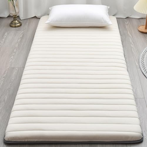 XDone Futón individual suave de 5 cm de grosor, tapete de tatami japonés, colchón enrollable portátil y plegable, para dormir en el hogar, de acampada o en el sofá (crema, 90 x 190 cm)