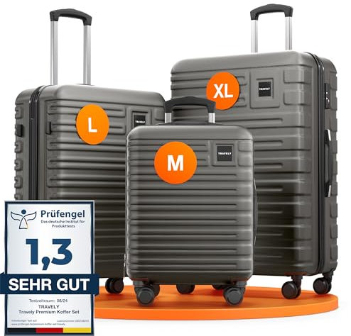 Travely Polycarbonat Koffer Set 77cm, 67cm, Handgepäck Koffer in einem Set, Sehr robuste Reisekoffer mit sanften Rollen & TSA Schloss, Reisekoffer