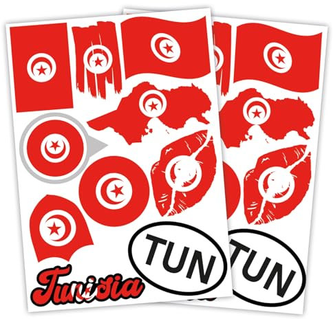 Finest Folia 2er Set DIN A4 Länderaufkleber Fahne Aufkleber Länderfahne Flagge für Auto Motorrad Sticker Länderflagge selbstklebend wetterfest R217 (60 Tunesien)