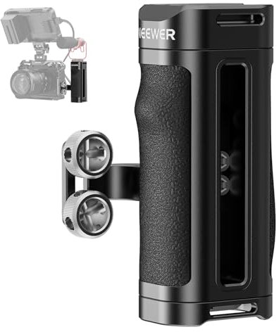 NEEWER Maniglia Laterale Leggera, Impugnatura Rig per Camera Cage e Grip in Silicone Sagomata, 2 Viti 1/4 Filetti 1/4 Cold Shoe, Regolazione Verticale, Compatibile con SmallRig NEEWER Gabbia, CA067H