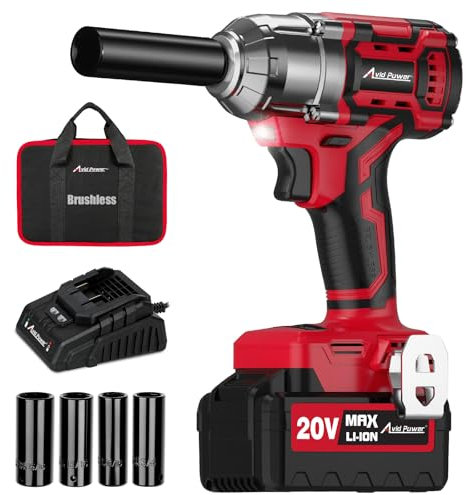AVID POWER Bürstenloser 1/2-Zoll-Schlagschrauber, 20 V kabellose Schlagpistole mit 3 variablen Geschwindigkeiten, maximales Drehmoment von 350 Fuß (500 Nm), 3,0 Ah Lithium-Ionen-Akku, 4 Steckdosen