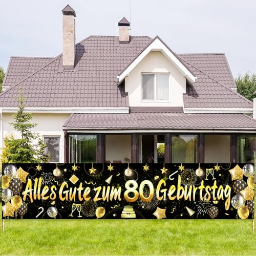 ParPix Banner 80 Geburtstag Mann Frau Deko, 80 Geburtstag Deko Girlande,Deko 80 Geburtstage Mann Frau,80. Geburtstage Deko Gold,Deko zum 80 Geburtstags,80.ter Geburtstagsbanner, Geburtstags 80 Banner