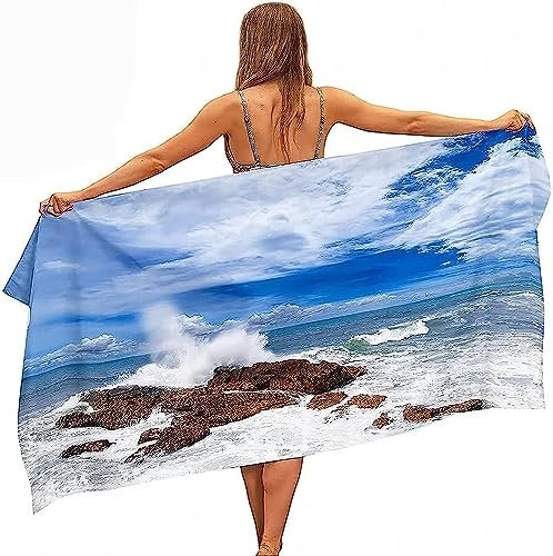 Wellenlandschaft Am Meer 200 X 200 cm Microfaser Handtücher Damen Strandtuch Badetuch Weich Strandtuch Musterdruck Sporttuch Schnelltrocknend Großes Saugfähiges Handtuch Für Reisen Pool Saun-2K0F/Q5P