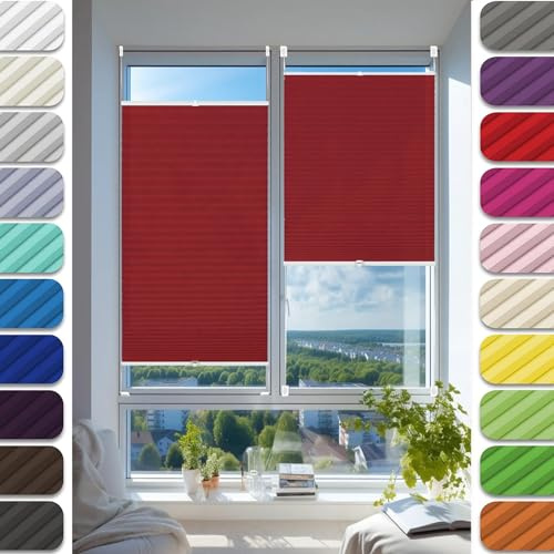 Plisseerollo Faltrollo Plissee ohne Bohren 75 x 185 cm, Plissee Ohne Bohren nach Maß, Plissee Faltrollo Jalousie Plisseerollo, Plisseerollo Sichtschutz, für Fenster & Tür, Rot